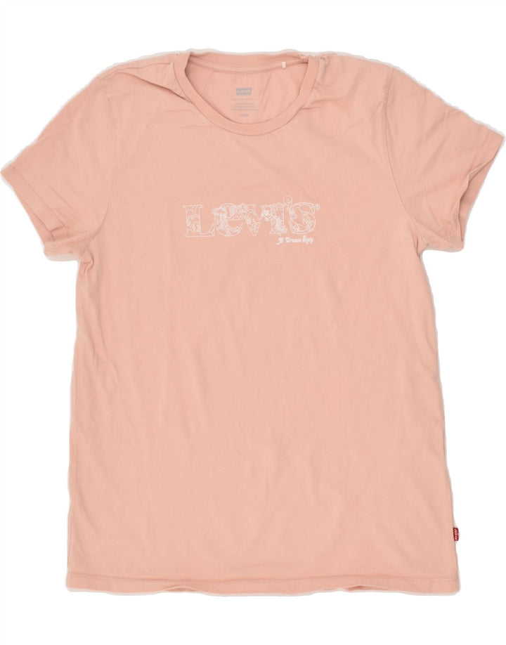LEVI'S Womens Graphic T-Shirt Top UK 12 Medium Pink Cotton Vintage Levi's and Second-Hand Levi's from Messina Hembry 