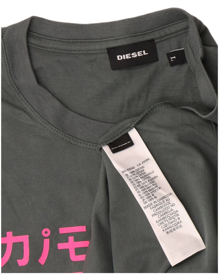 T-shirt grafica da donna Diesel Top grande in cotone verde