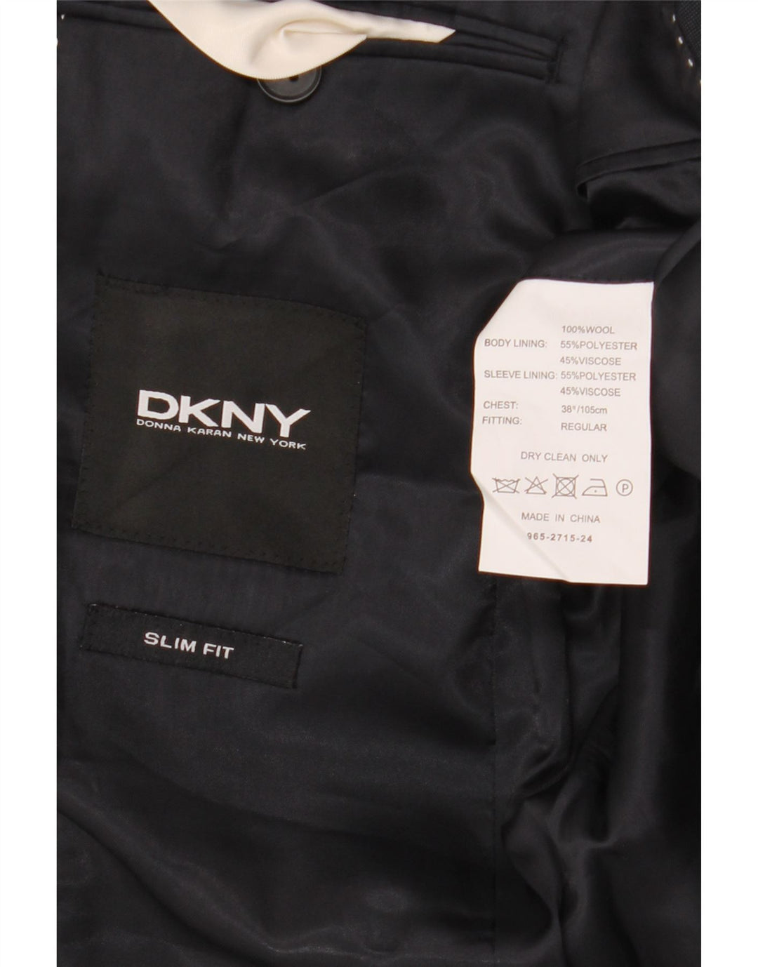 Giacca blazer slim fit da uomo Dkny a 2 bottoni UK 38 lana blu navy media