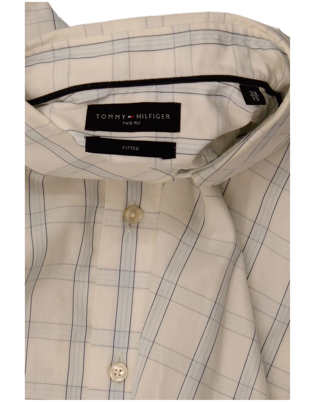 TOMMY HILFIGER Camicia aderente da uomo taglia 38 15 a quadri bianchi medi