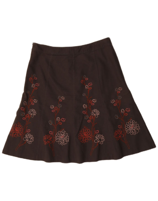 Laura Ashley Gonna a trapezio da donna per il fine settimana UK 18 XL W36 Cotone floreale marrone