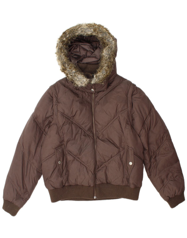 Giacca imbottita con cappuccio da donna Marks & Spencer UK 14 Large Marrone Poliammide