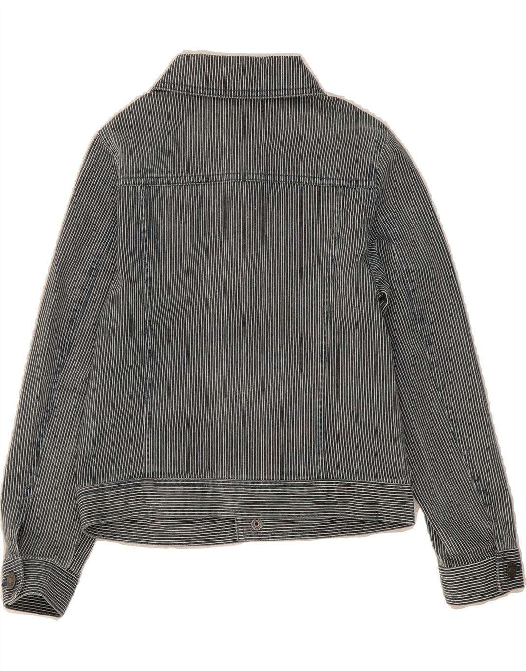 BENETTON Boys Denim Jacket 7-8 Years Medium Grey Pinstripe Cotton Vintage Benetton and Second-Hand Benetton from Messina Hembry 