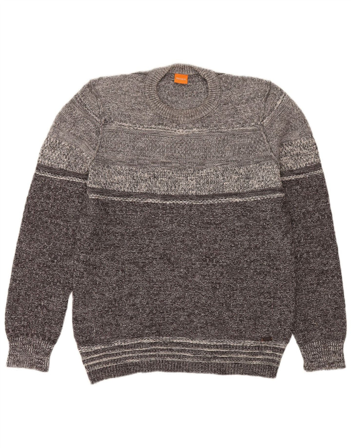 Maglione maglione girocollo da uomo Hugo Boss grande cotone grigio
