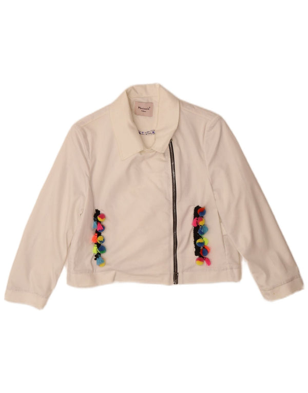 Giubbotto bomber corto vintage per bambina 11-12 anni in cotone bianco