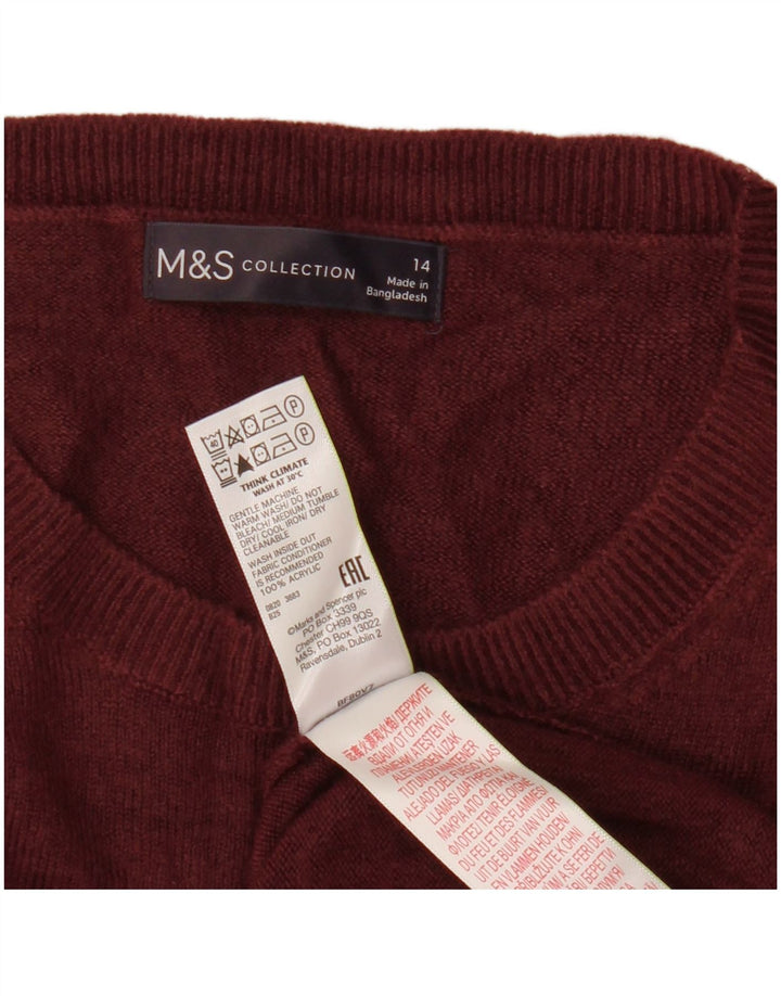 MARKS & SPENCER Maglione maglione girocollo da donna UK 14 Grande acrilico marrone