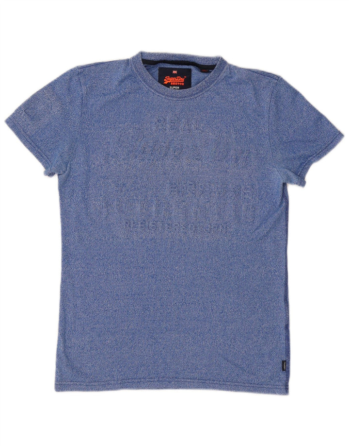 T-shirt grafica da uomo SUPERDRY Top in cotone chiazzato blu piccolo