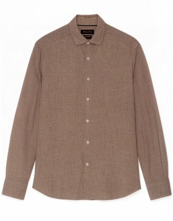 Camicia Uomo Massimo Dutti Lino Pied De Poule Beige Medio