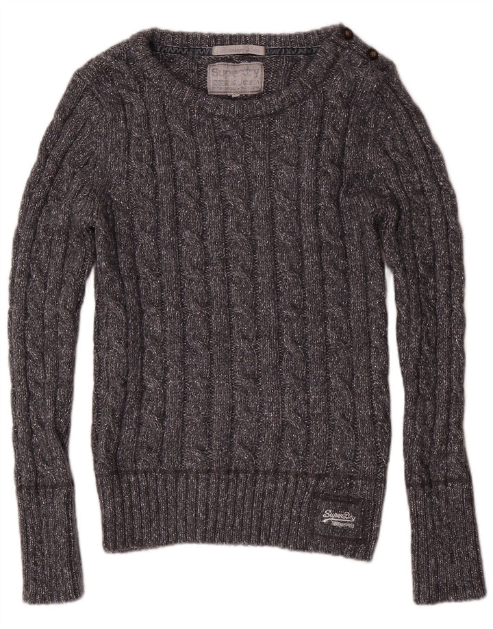 Maglione maglione da donna con scollo a barca SUPERDRY UK 16 grande poliestere grigio