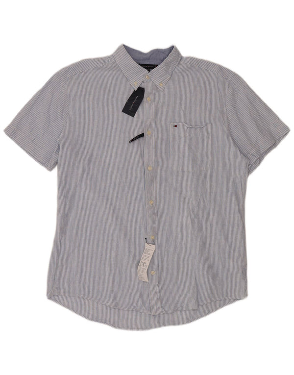 Camicia a maniche corte da uomo Tommy Hilfiger XL Lino gessato blu