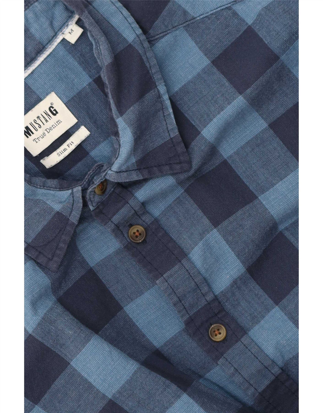 Camicia slim fit a maniche corte da uomo Mustang a quadretti blu medio