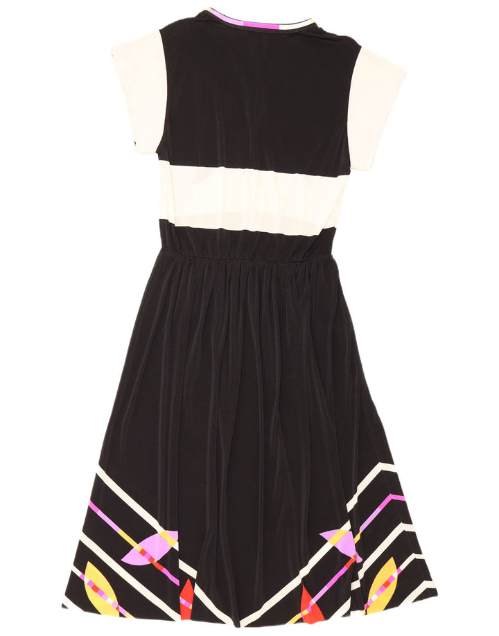 Abito lungo da donna vintage IT 46 grande poliammide floreale nero