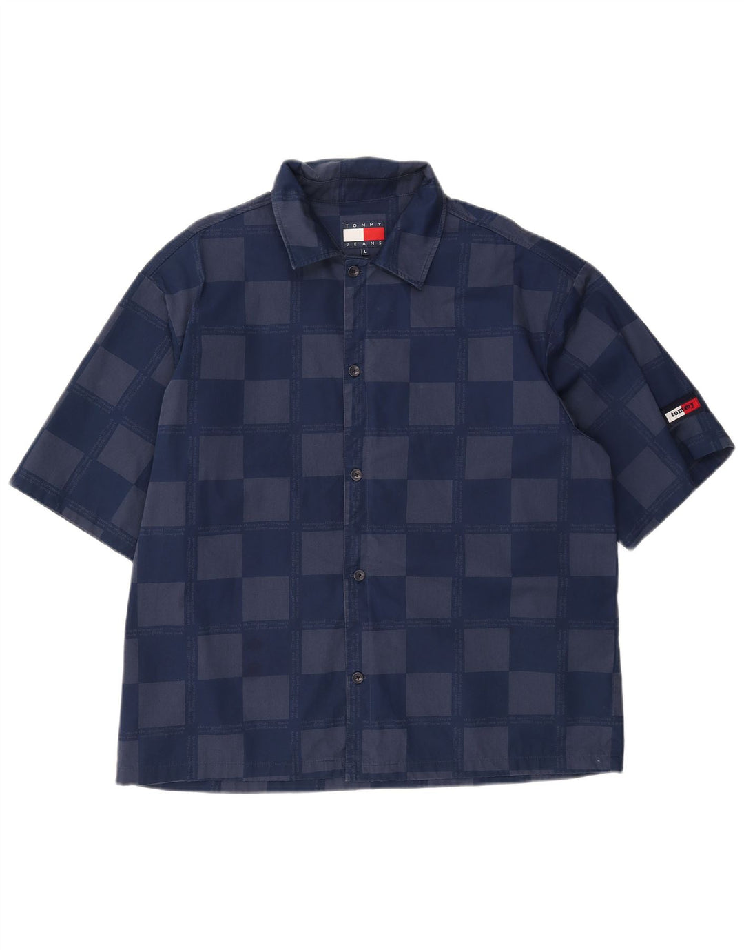 TOMMY HILFIGER Camicia a maniche corte da uomo Large in viscosa geometrica blu navy