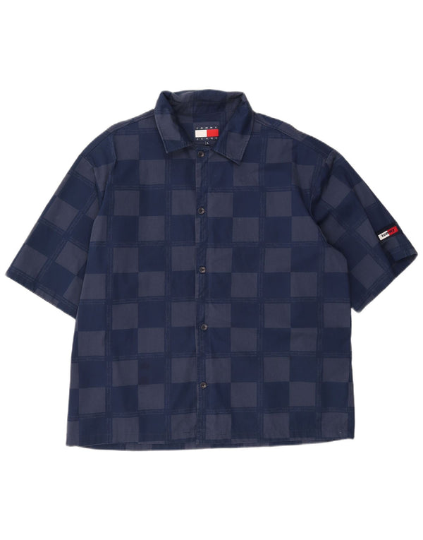 TOMMY HILFIGER Camicia a maniche corte da uomo Large in viscosa geometrica blu navy