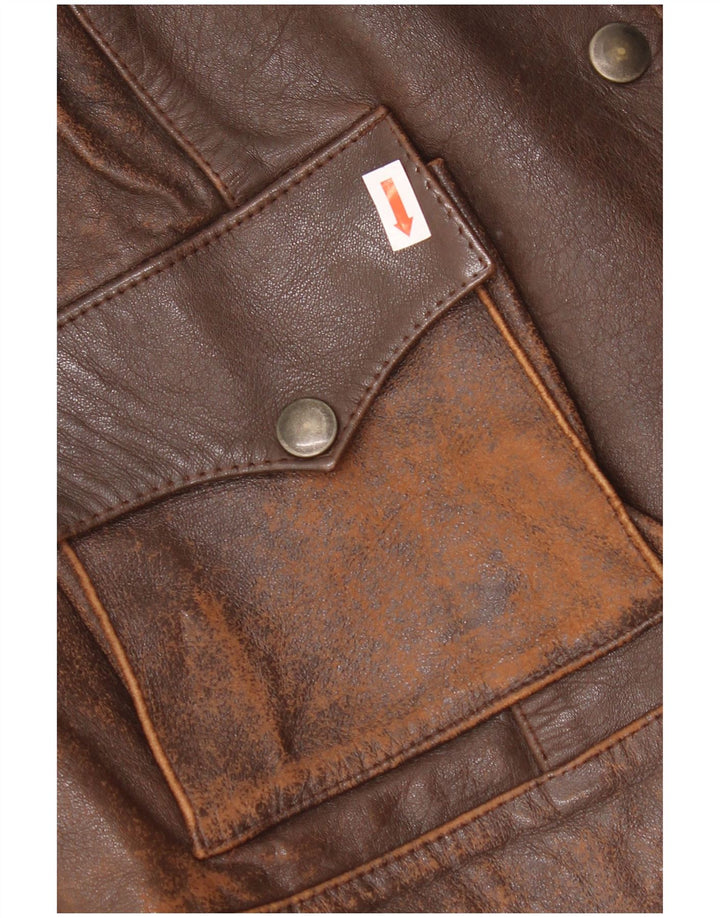 Giacca in pelle corta da donna vintage UK 10 piccola marrone