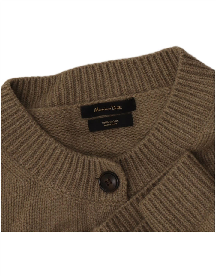 Massimo Dutti Maglione cardigan corto da donna UK 14 Lana kaki media