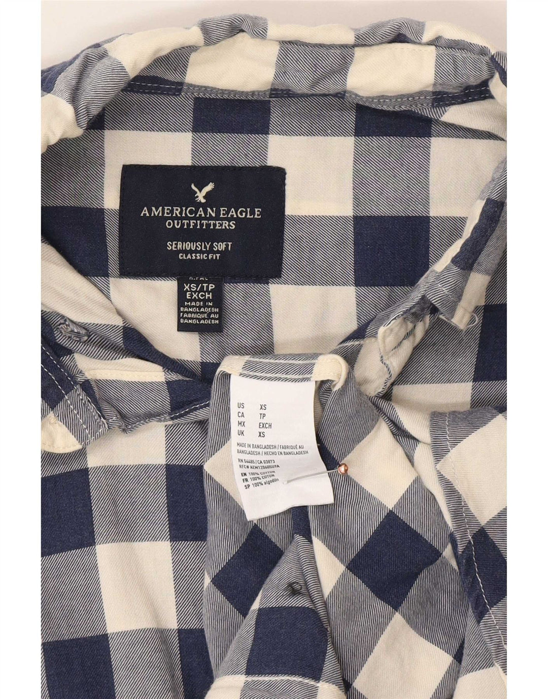 Camicia da uomo Classic Fit American Eagle XS in cotone a quadretti blu navy