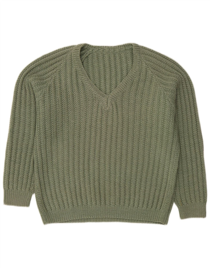 Maglione maglione vintage da uomo con scollo a V XL verde
