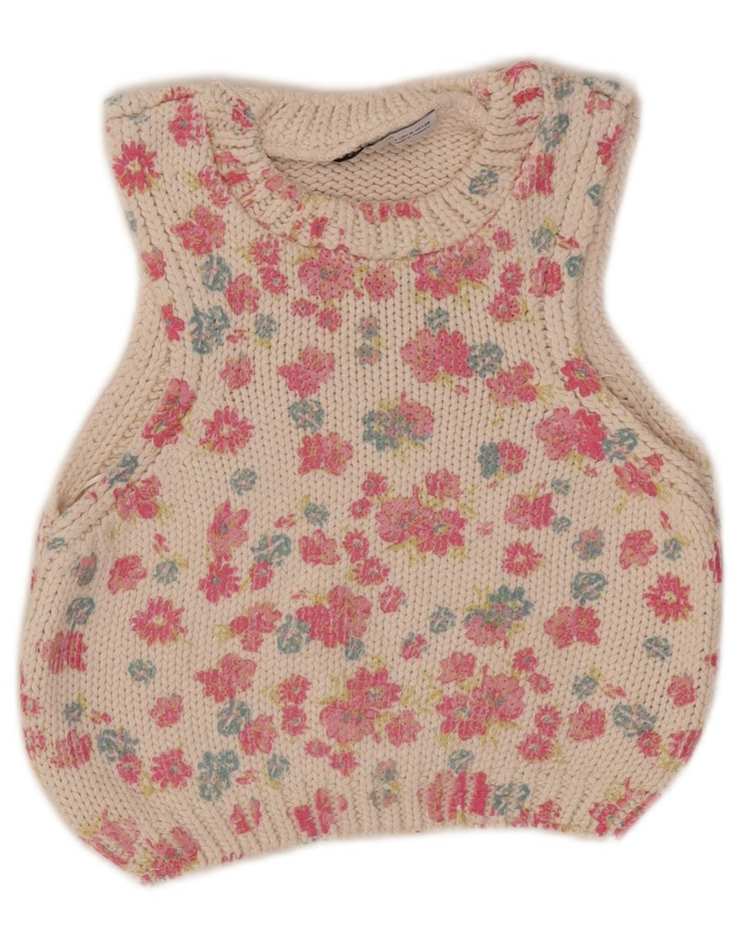 Canotta corta da donna Zara UK 12 Poliestere floreale bianco medio