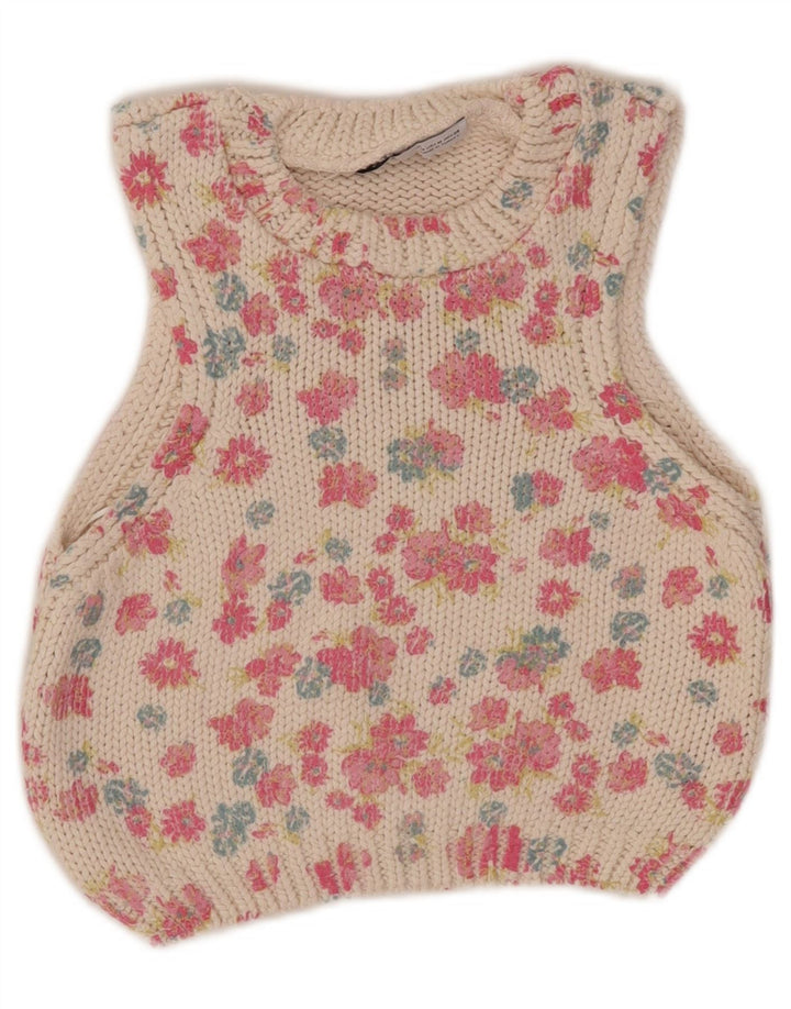 Canotta corta da donna Zara UK 12 Poliestere floreale bianco medio