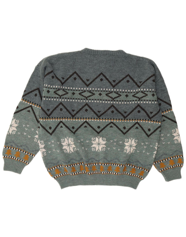 Maglione girocollo da uomo vintage IT 52 Large Blue Fair Isle