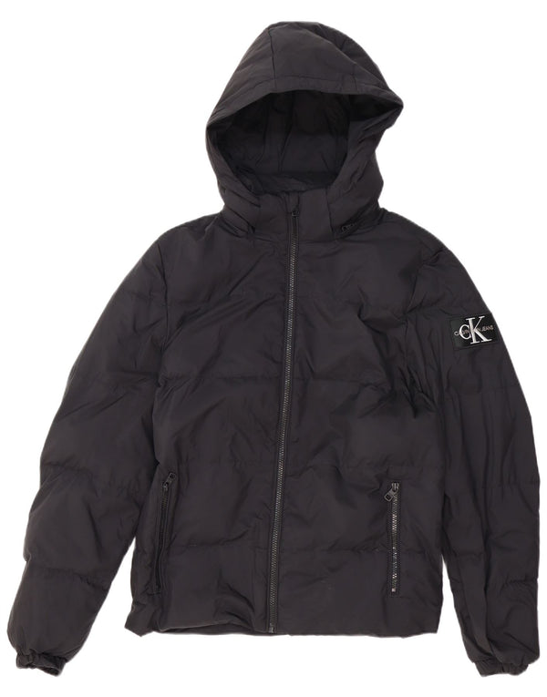 CALVIN KLEIN JEANS Giacca imbottita con cappuccio da uomo UK 34 XS Poliestere nero