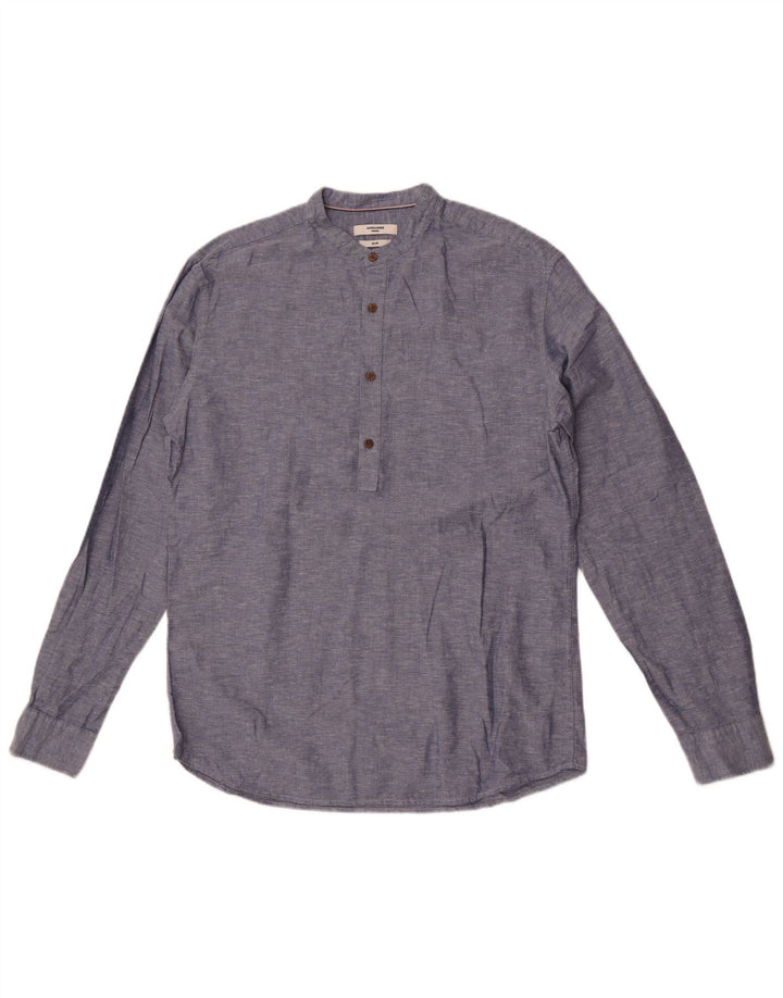 Camicia pullover slim fit da uomo Jack & Jones in cotone screziato blu medio
