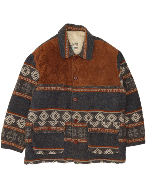 Giacca Sherpa da uomo VINTAGE UK 42 XL Blu Navy Fair Isle