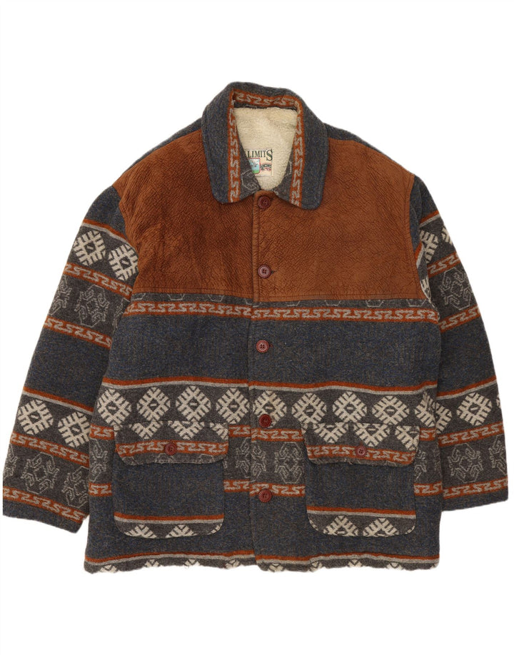 Giacca Sherpa da uomo VINTAGE UK 42 XL Blu Navy Fair Isle