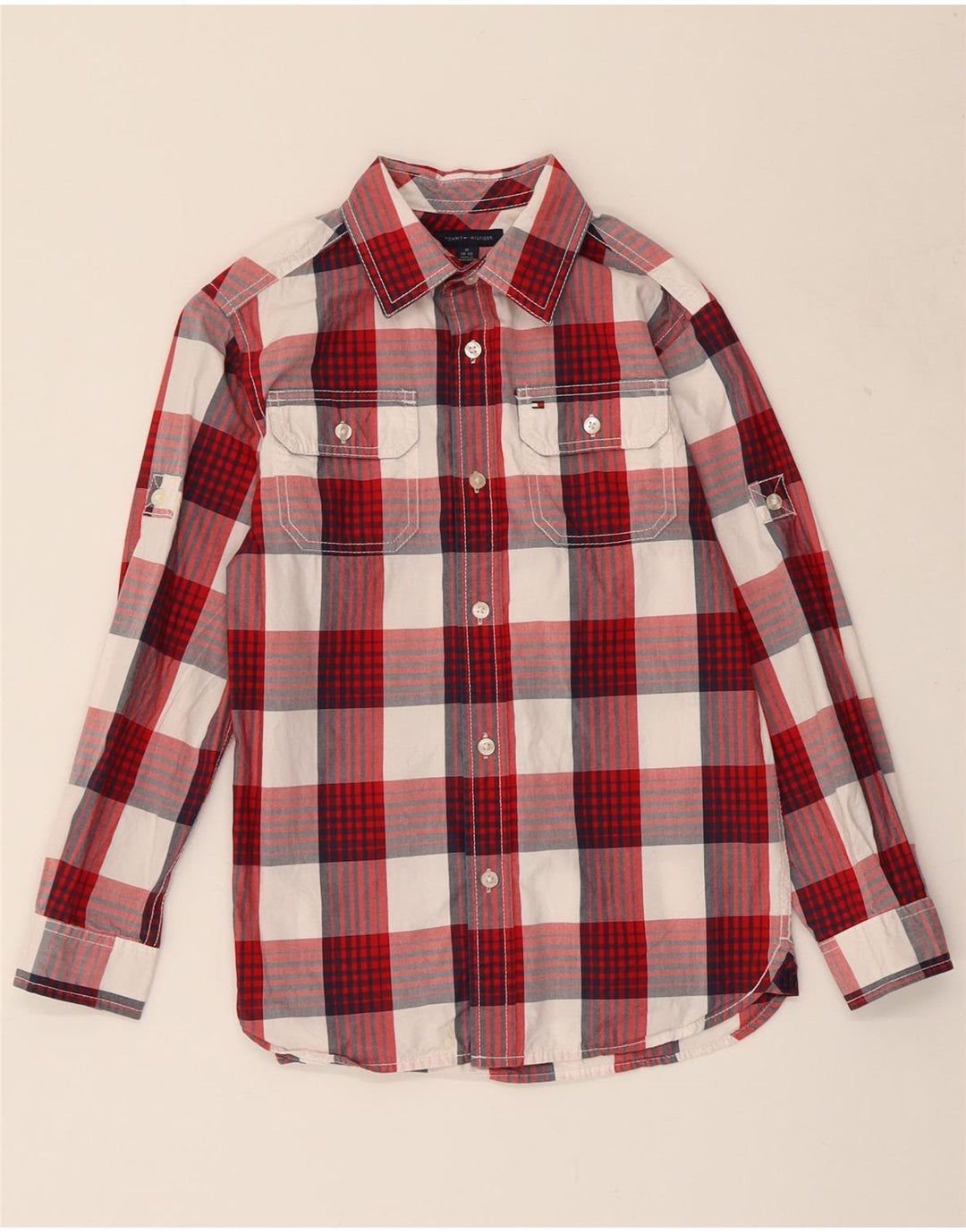 TOMMY HILFIGER Boys Shirt 8-9 Years Medium Red Check Cotton Vintage Tommy Hilfiger and Second-Hand Tommy Hilfiger from Messina Hembry 