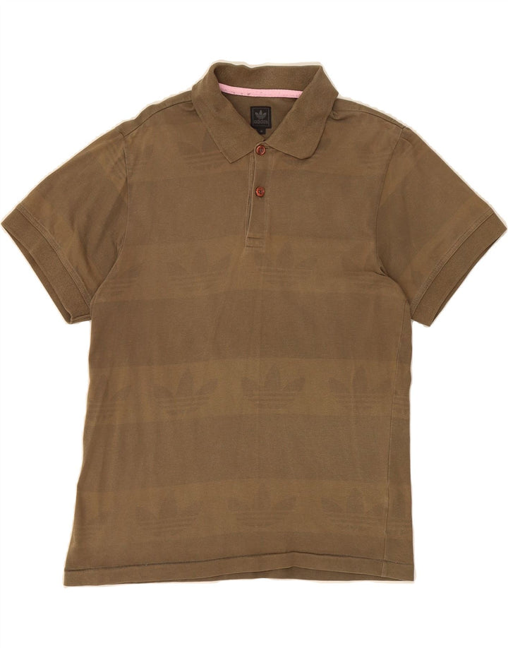 ADIDAS Mens Graphic Polo Shirt Medium Brown Striped Cotton Vintage Adidas and Second-Hand Adidas from Messina Hembry 