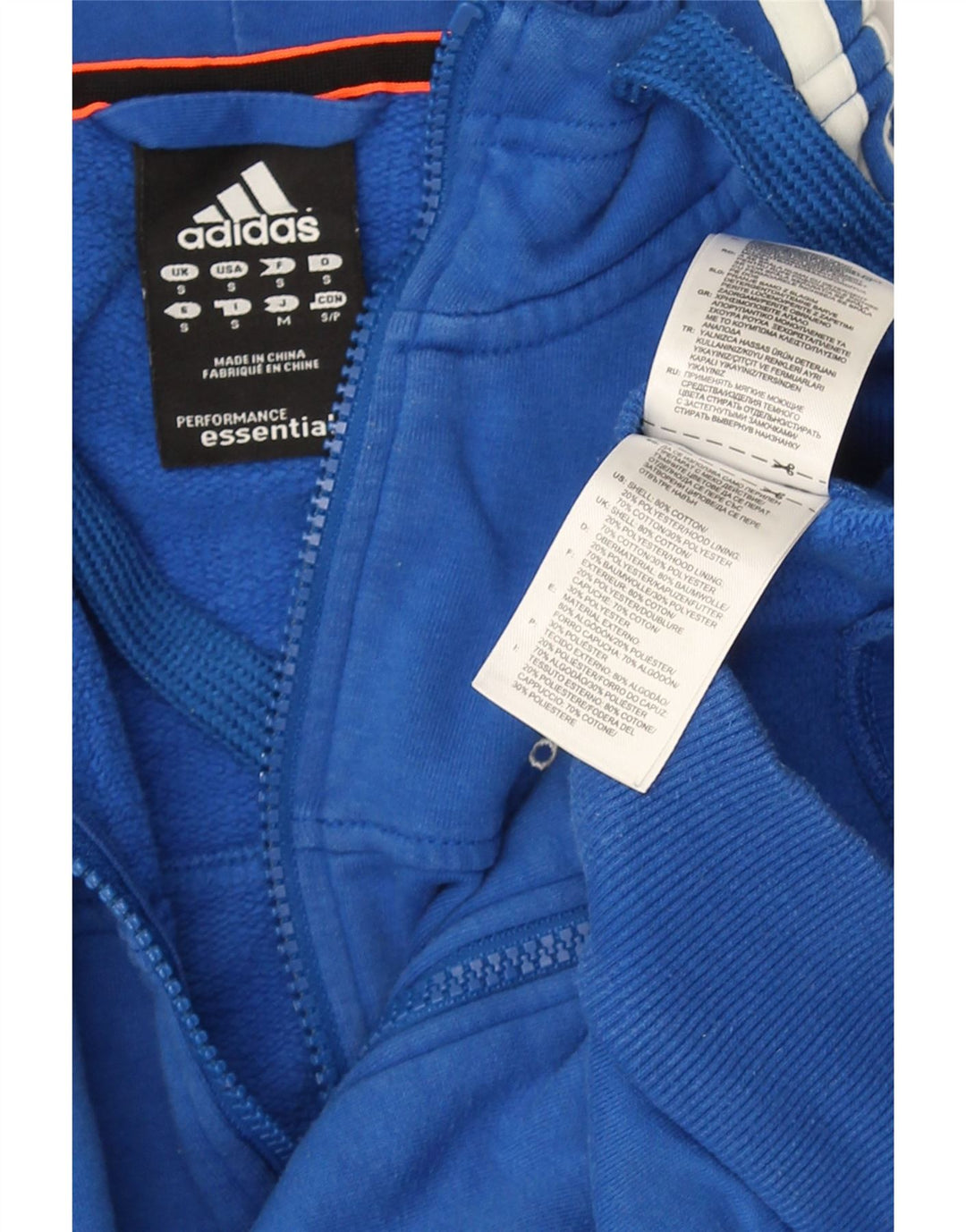 Maglione con cappuccio e zip da uomo ADIDAS piccolo in cotone blu