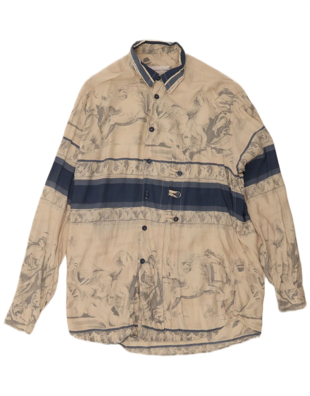Camicia vintage da uomo con motivo astratto in viscosa color block beige medio