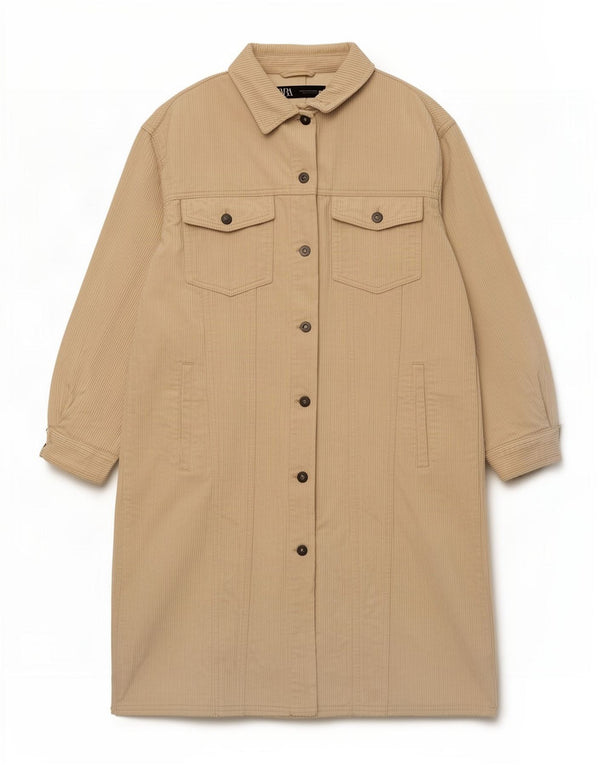 Cappotto in velluto a coste da donna Zara UK 14 Cotone beige medio