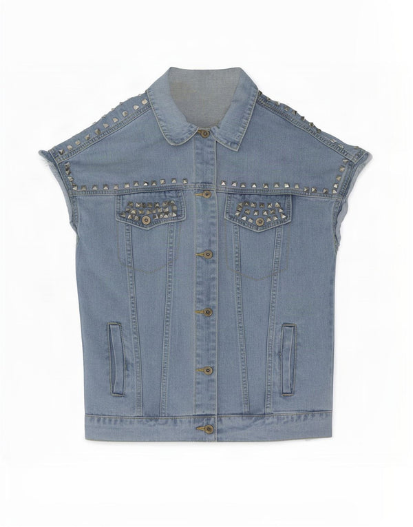 Giacca di jeans a maniche corte da donna vintage UK 16 grande blu