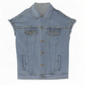 Giacca di jeans a maniche corte da donna vintage UK 16 grande blu