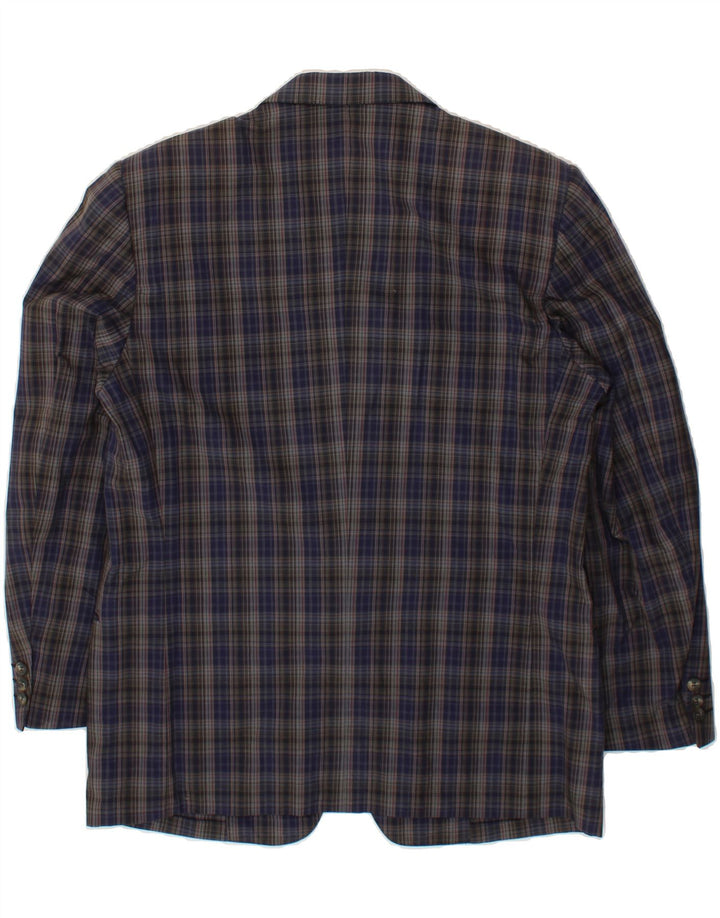 ETHOMAS Mens 2 Button Blazer Jacket IT 52 XL Navy Blue Check Cotton Vintage Ethomas and Second-Hand Ethomas from Messina Hembry 