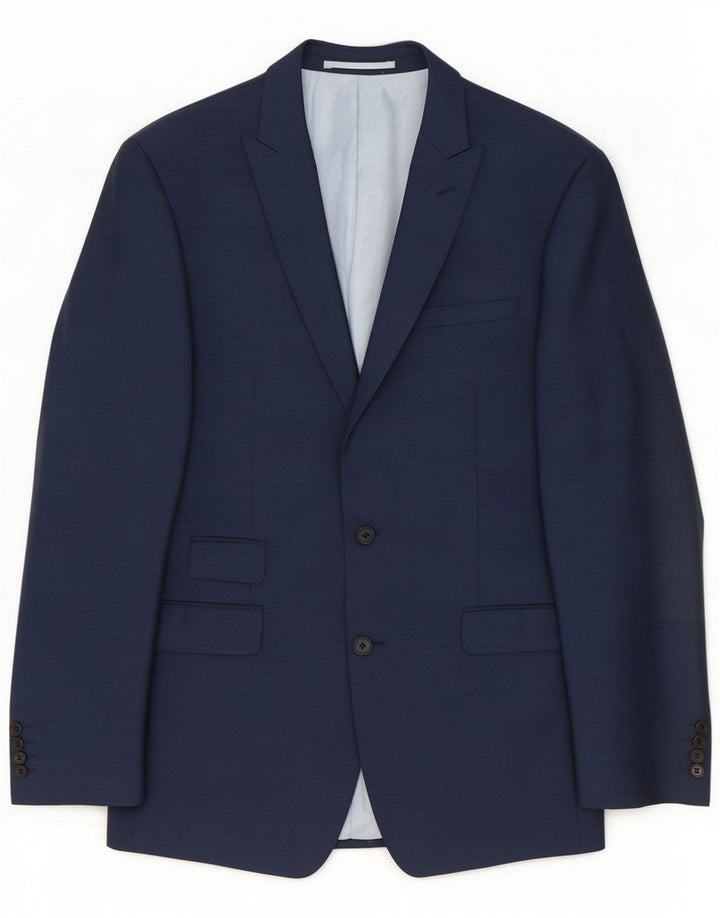 Giacca blazer da uomo a 2 bottoni French Connection UK 40 grande in lana blu navy