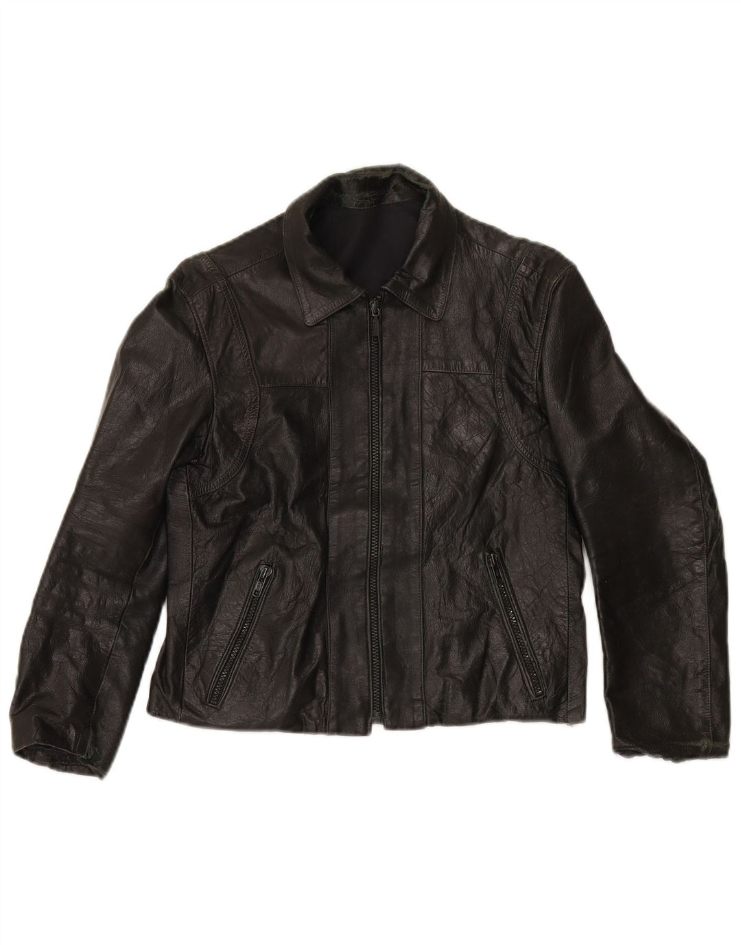 Giacca in pelle corta da donna vintage IT 44 media nera