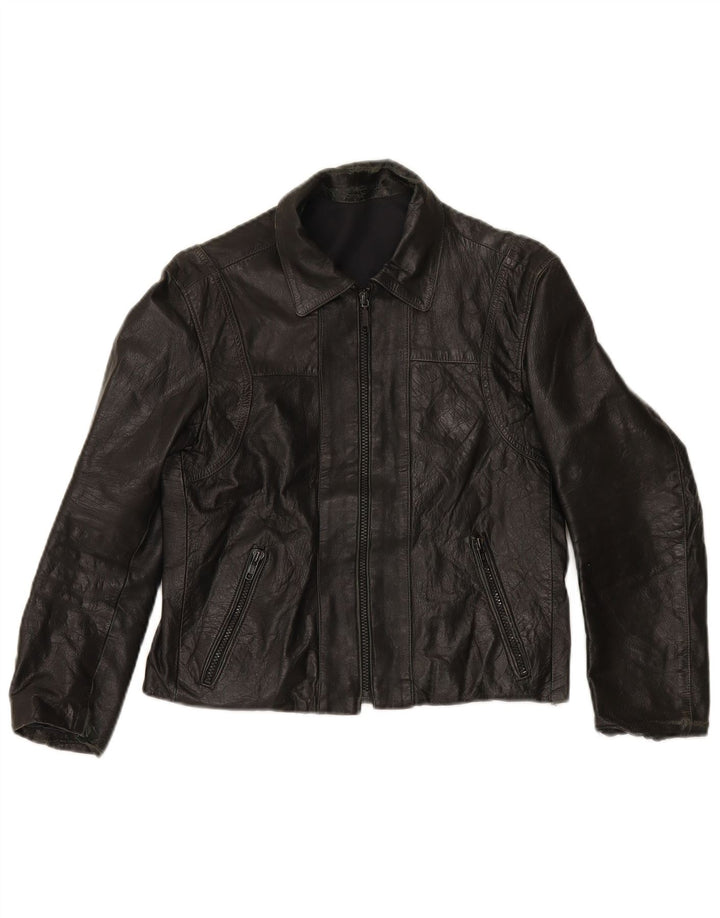 Giacca in pelle corta da donna vintage IT 44 media nera