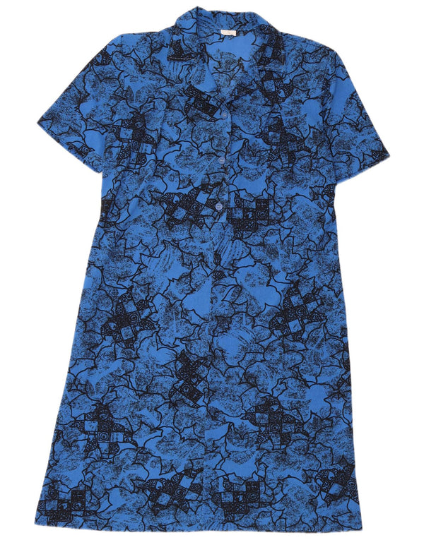 Abito a trapezio vintage da donna a maniche corte IT 52 2XL Poliestere floreale blu