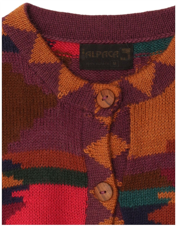 Maglione cardigan da donna vintage UK 14 medio multicolore geometrico