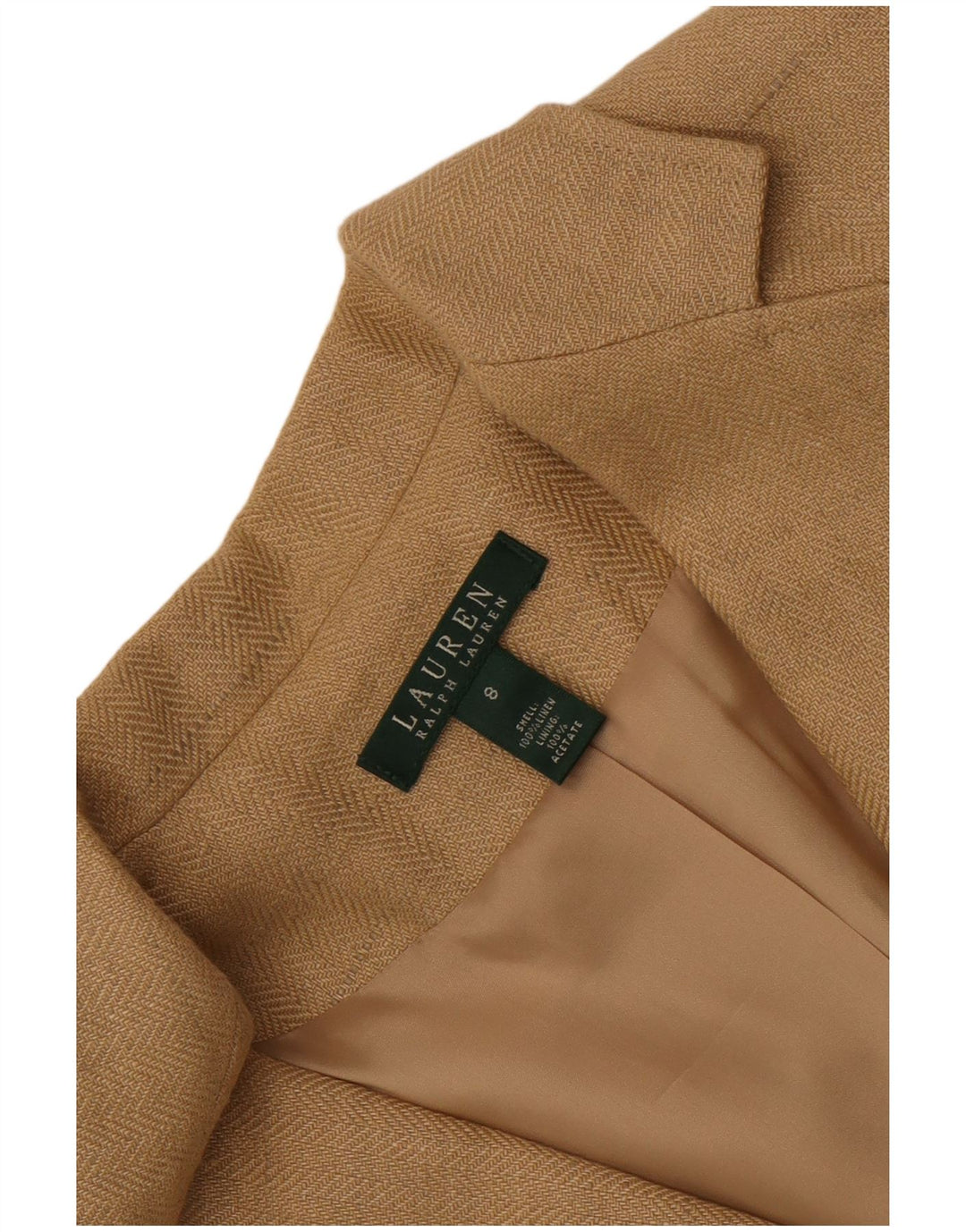 Giacca blazer a 2 bottoni da donna Ralph Lauren US 8 a spina di pesce beige medio
