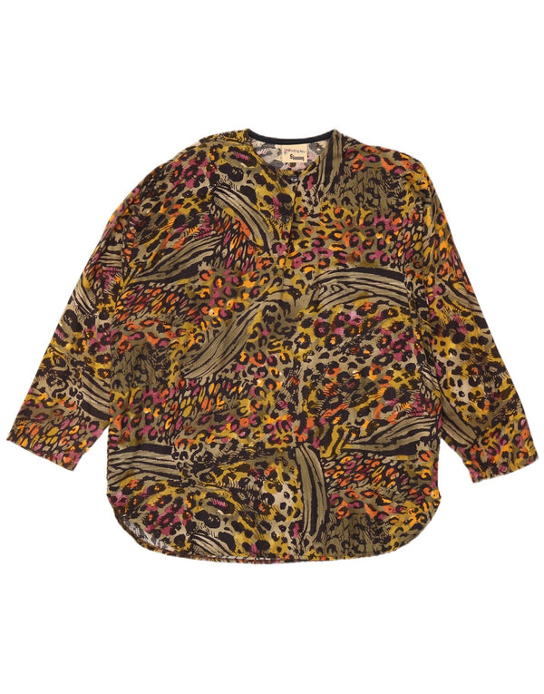 Top vintage da donna a maniche lunghe UK 20 2XL Viscosa con stampa animalier multicolore