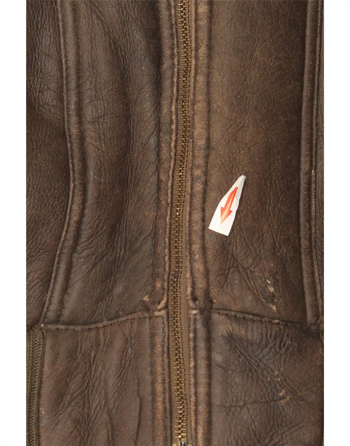 Giubbotto bomber in shearling da uomo vintage UK 36 piccolo marrone