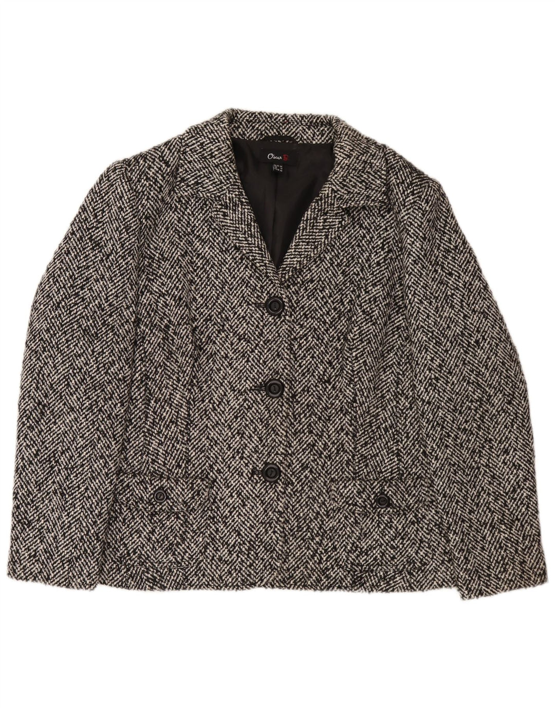 Giacca blazer a 3 bottoni da donna Oscar B UK 18 XL Poliestere nero Chevron