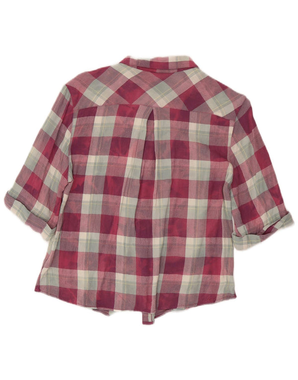 Guess Camicia da donna in flanella con maniche a 3/4, vestibilità ampia, UK 10, piccolo plaid rosso