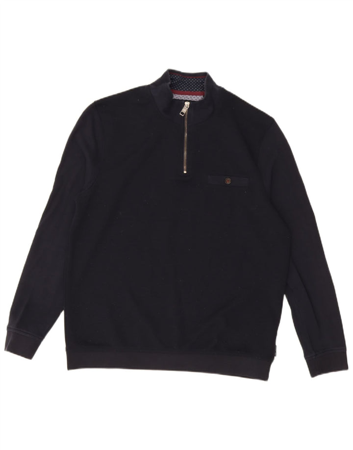 Felpa da uomo con collo con zip Ted Baker, taglia 4, grande, in poliestere blu navy