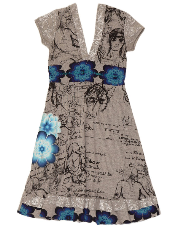Desigual Abito da donna a linea A con grafica UK 12 Cotone floreale grigio medio