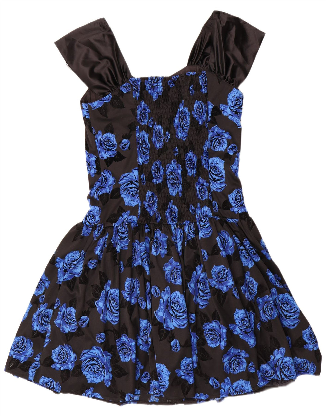 Abito da donna a trapezio senza maniche VINTAGE IT 42 Poliestere floreale blu medio